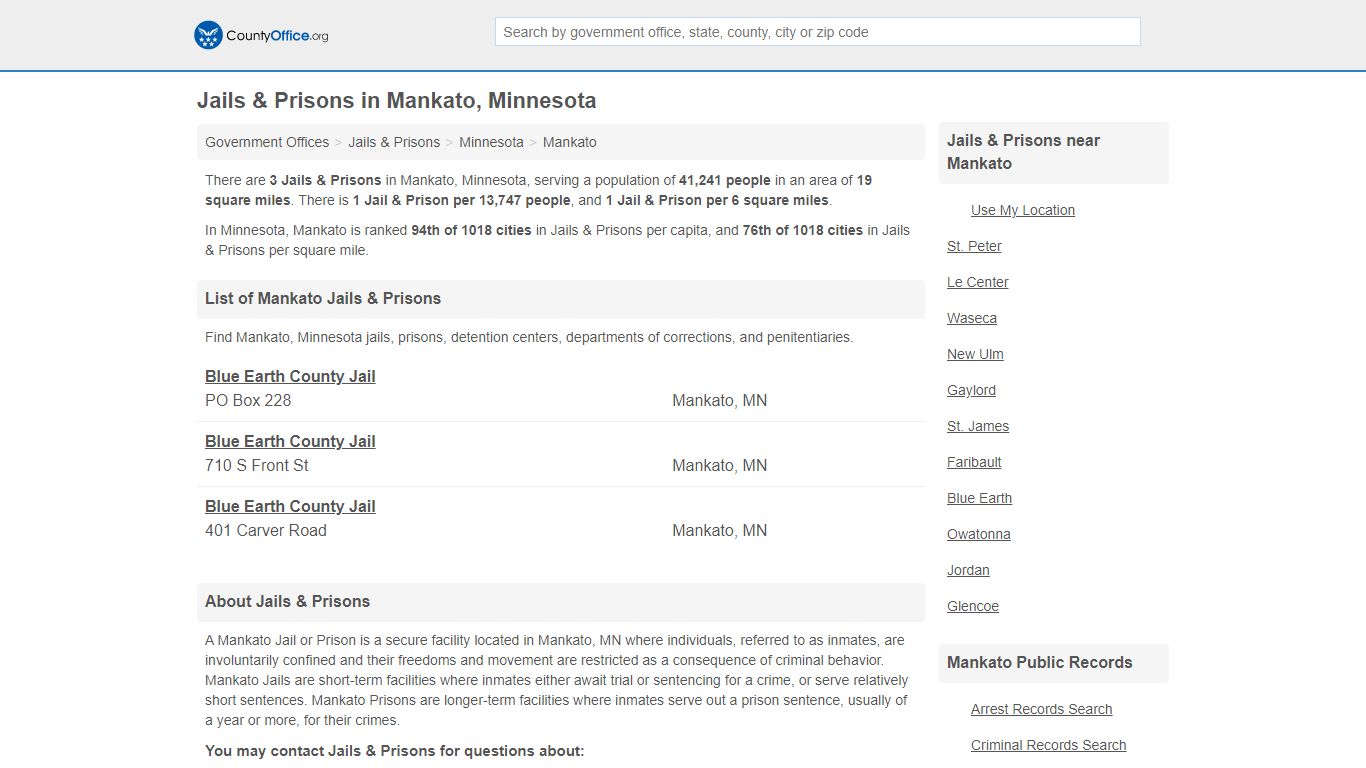 Jails & Prisons - Mankato, MN (Inmate Rosters & Records)